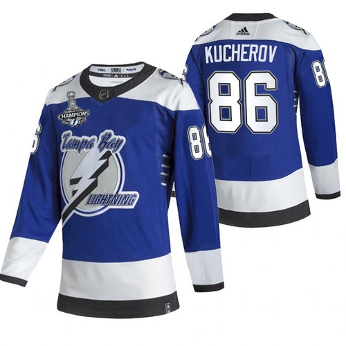 Men's Tampa Bay Lightning #86 Nikita Kucherov 2021 Blue Stanley Cup Champions Reverse Retro Stitched Jersey